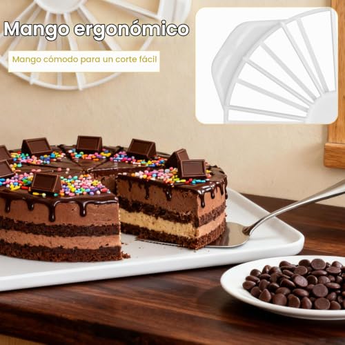 Miniatura 6 de Wokicor Divisor De Tarta 10 12 14 16 Porciones, Cortador De Tarta Redondo Reutilizable En Plástico Alimentario Con Mango Ergonómico, Utensilio Repostería Con Cuchillo Inox Para Cumpleaños, Boda, Cocin