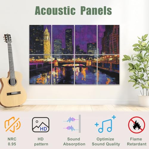 8 Pack Paneles Acústicos para Absorción de Sonido Decorativos Skyline Chicago Noche Reflejo Río Puentes 48x32 pulgadas miniatura 3