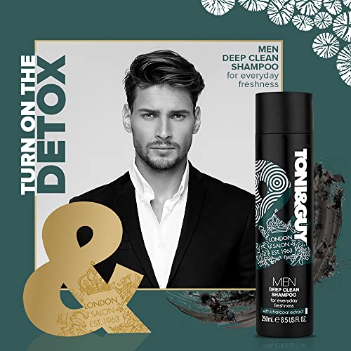 Image of Toni&Guy Men Deep Clean Shampoo with Activated Charcoal Extract, Clarifies Scalp for Refreshing Feel, Detoxifies & Removes Excess Oil & Buildup, Everyday Advanced Hair Detox Routine, 250ml