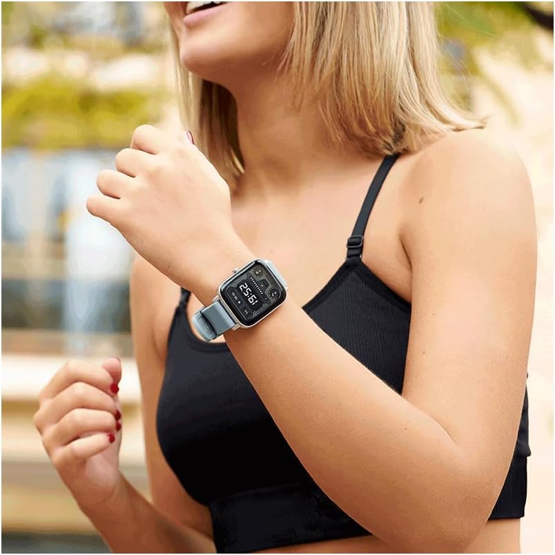 A woman wearing a Radiant Smartwatch on her wrist, showing the display