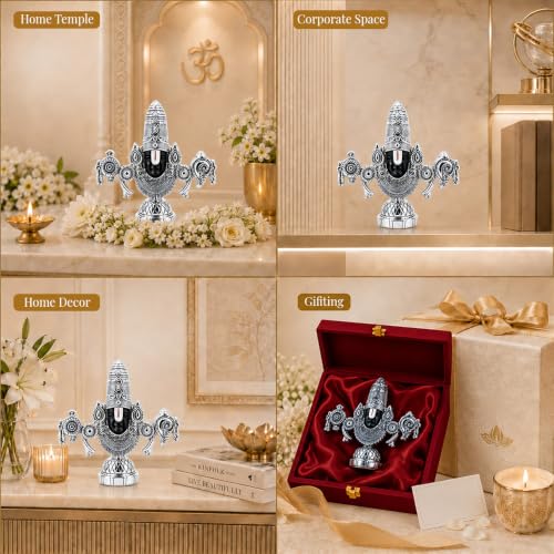 Image of DIVINITI 999 Silver Plated Tirupati Balaji Idol with Luxury Gift Box|Antique Finish Lord Venkateshwara Swamy Murti for Home Temple, Pooja Room & Office Decor|Housewarming & Wedding Gift|19 x 20 cm