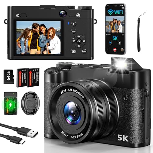 5K 64MP Digital Camera, WiFi Cameras for Photography & Video,