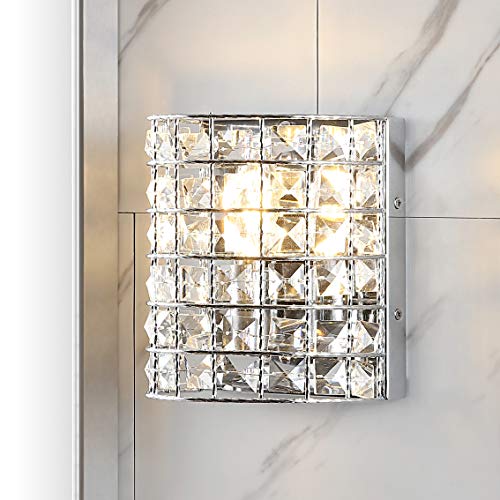 Image of JONATHAN Y 7 inch Chrome Modern LED Vanity Light Sconce for Bathroom Decor, 1-Light, Clear Crystal Shade, Glam Wall Lighting for Hallway Entryway, LED Bulb Included JYL7542A