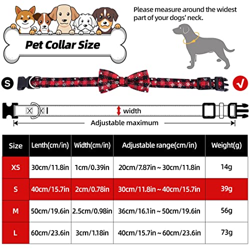 Weihnachten Halsband Hund Katze, Halsbänder mit Fliege Weihnachts Kariertes Kostüm Hundehalsband Abnehmbar Schleife, Rot Verstellbare Halsband Geschenk für Klein Mittlere Groß Hunde Katzen Welpen (S)