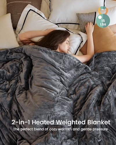 ZonLi Heated Weighted Blanket 15lbs, 60x80 Queen Size, Weighted Heated Blanket for Adults, Fast Heating 10 Heating Levels & 12H Auto Shut-Off, Soft Comfort Flannel Heavy Blanket with Glass Beads - Image 3
