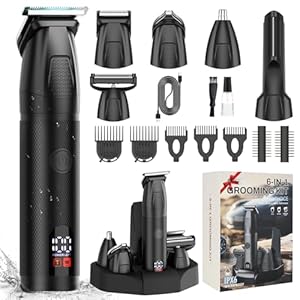 6-in-1 Men’s Grooming Kit, Cordless Beard Trimmer & Hair Clipper for Men with Nose Hair Trimmer & Mustache Trimmer Attachments, Waterproof USB Rechargeable Personal Care Set, Gifts for Men