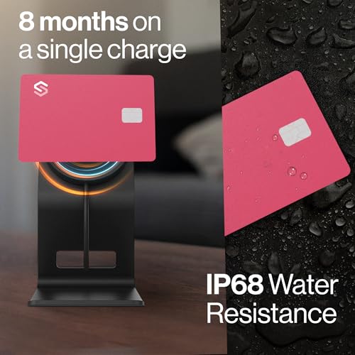 Image of SPOTMINDERS Apple MFi Certified Credit Card Wallet Tracker PRO Pink (iOS Only) Travel Essentials for Women Works with Apple Find My Rechargeable Tracking Card IP68 0.07in Slim Item Finder for Passport