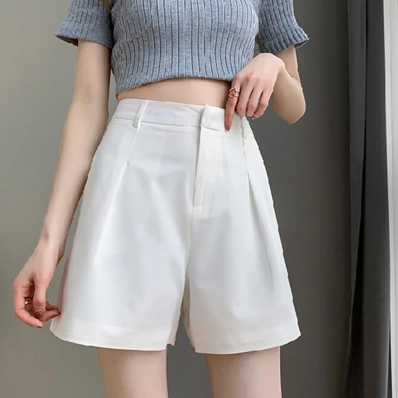Pantalones cortos de estilo coreano para mujer, cintura alta, pantalones cortos casuales de verano, Black1, S