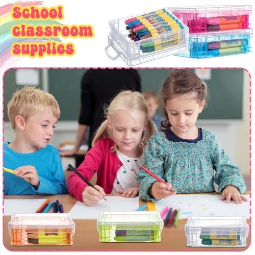 Image of Suzile 25 Pcs Plastic Crayon Boxes Bulk,Clear, Red, Blue, Green,Orange
