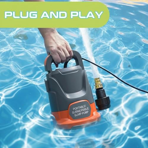 Image of Sump Pump 1HP Submersible Water Pump 3700GPH Electric Thermoplastic | Swimming Pool Draining Transfer Water From Hot Tub Basement Garden Ponds Low Water Level 16.4FT Power Cord Portable