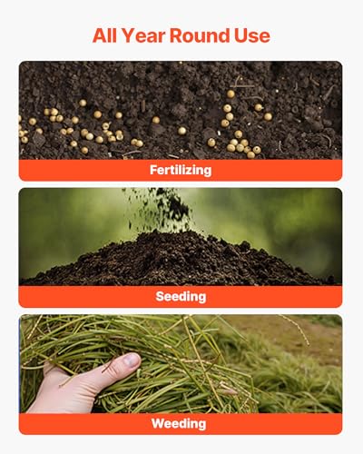 Image of VEVOR Broadcast Spreader, 9.8ft Spreading Width, Push Broadcast Spreader with 10 inch All-Terrain Tires, Adjustable Flow Control, 15lbs Capacity Hopper, Lawn Spreaders for Fertilizer Seed Small Home Use