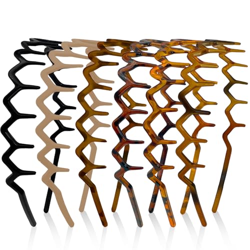 ELLOPH 6 Pack Zig Zag Headbands for Women Non Slip Headband with Teeth Plastic Hair Bands for Daily Work Makeup Sports 90s Retro Style Hair Accessories for Women Girls