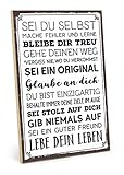 TypeStoff Holzschild mit Spruch – SEI DU SELBST – im Vintage-Look mit Zitat als Geschenk und Dekoration - HS-00492