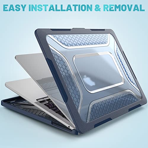 Image of ProElite Case for MacBook Air 13.6 inch 2022 2023 2024 2025 Release M5 /M4 /M3 A3113 M2 A2681 with Touch ID,Heavy Duty Honeycomb Hard Shell with Slim TPU Bumper and Fold Kickstand, Dark Blue