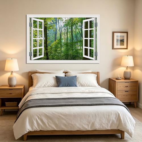 Tableau fenêtre trompe-l'œil pour agrandir le salon avec une vue nature