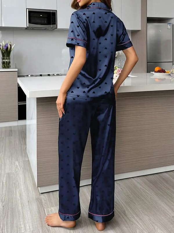 Image of Night Suit for Women with Full Sleeve Button-Down Top with Pant Dress for Woman,Night Dress for Woman, Two-Piece Loungewear Set