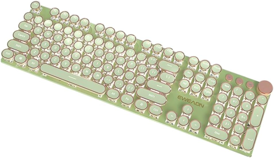 EWEADN V20 Typewriter Keyboard Retro Steampunk 104 Keys/87 Keys for Mechanical Gaming LED Backlit Wireless Keyboard Metal Panel Single Color Luminous Anti-collision Unique English Layout Compatible