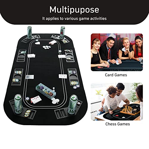 Furuisen 3 In 1 Poker Table Top Black Felt Poker Top For Tables,Foldable Anti-Slip Poker Table Mat With Individual Cup Holders And Carrying Bag For Poker Blackjack Roulette #TOP5