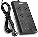 15A Surge Protector Power Strip - SUPERDANNY Flat Plug 9.8ft 14AWG Extension Cord 6 Outlet with 4 USB Fast Charging Ports, Adjustable Voltage 110-240V for iPhone iPad Home Indoor Office Desktop Black