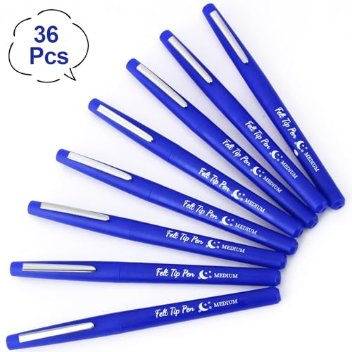Image of Fuyoooo 36 Pcs Dark Blue Felt Tip Pens Bulk, Quick Dry, 0.7 mm Medium Point