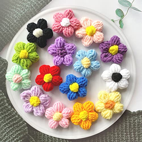 Colorful Flower Crochet Appliques, 15pcs Colorful Hand Sewing Decorative Embroidered Embellishments for Bag, Clothing, Headbands, Hats, Pillow