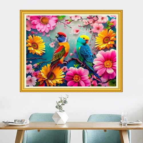 Image of Magxvouy Cross Stitch Kits Stamped Full Range of Embroidery Kits,Cross Stitch Patterns Needlework Kits for Beginners 11CT Printed Kits&Colorful Birds and Flowers 16x20 inch