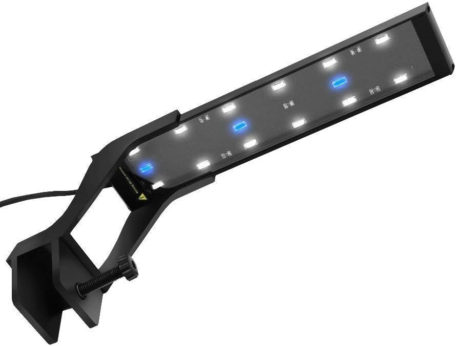 JOYHILL Aquarium LED Clip on Light， Fish Tank Light Lamp for Nano Mini Tanks with White Blue LEDs, 8W