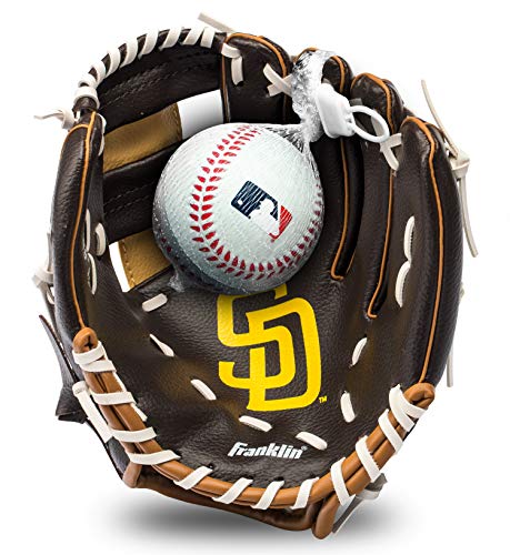 Franklin Sports MLB Youth Teeball Glove and Ball Set - Kids San Diego Padres Baseball and Teeball Glove and Ball - Perfect First Kids Glove - 9.5" - image 1