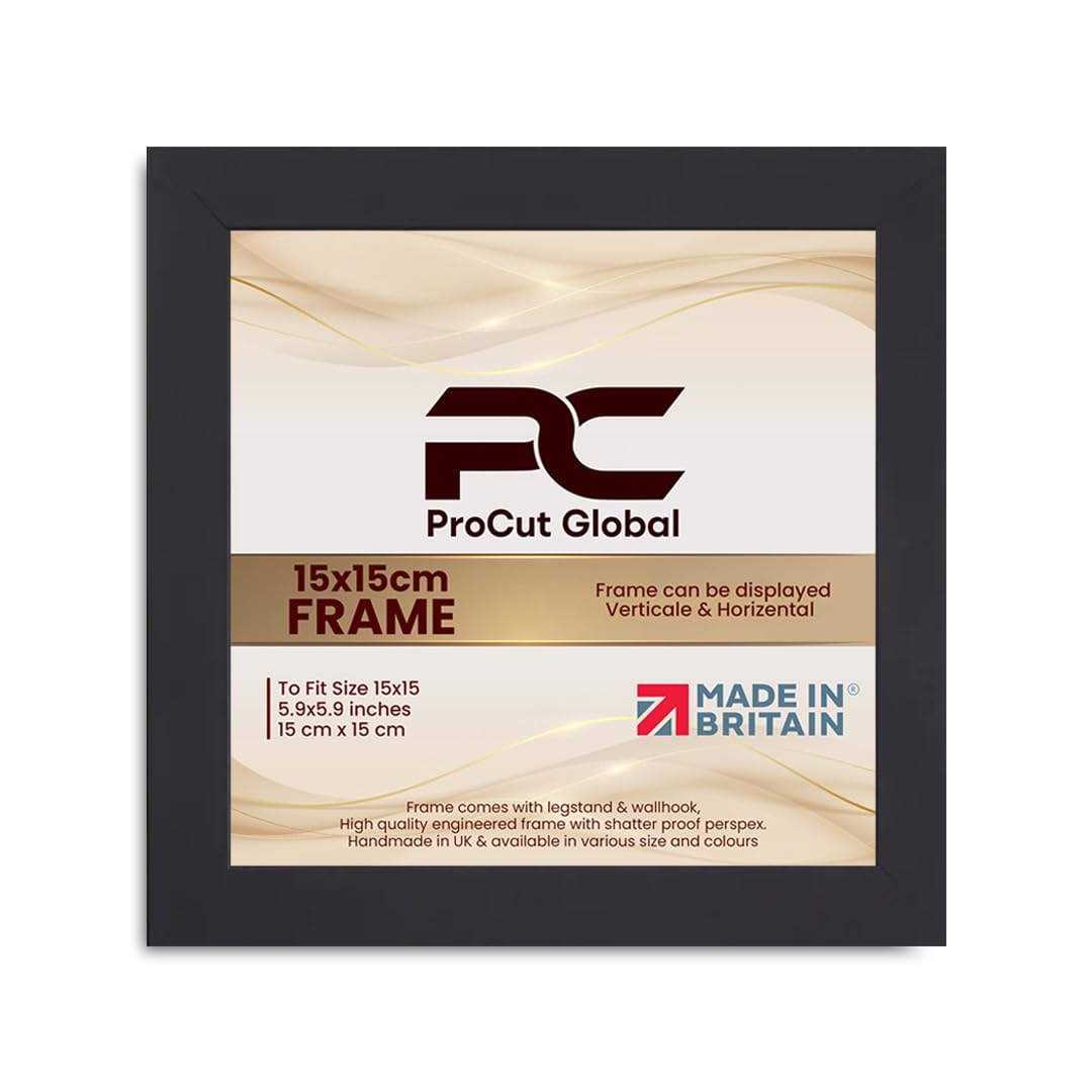 Procut Global 15X15CM Matt Black Picture Frames - Modern Wooden Photo Frame with Shatterproof Perspex for Wall or Tabletop - Perfect for Posters, Certificates, Prints - Sizes & Colors Available