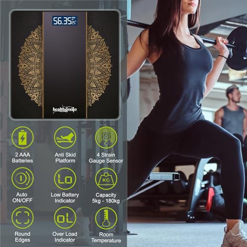 Image of Healthgenie Weight Machine For Body Weight With 3 Yrs Warranty & Thick Tempered Glass Lcd Display Digital Weighing Machine (93 Festive) Hd-221, 940 Grams