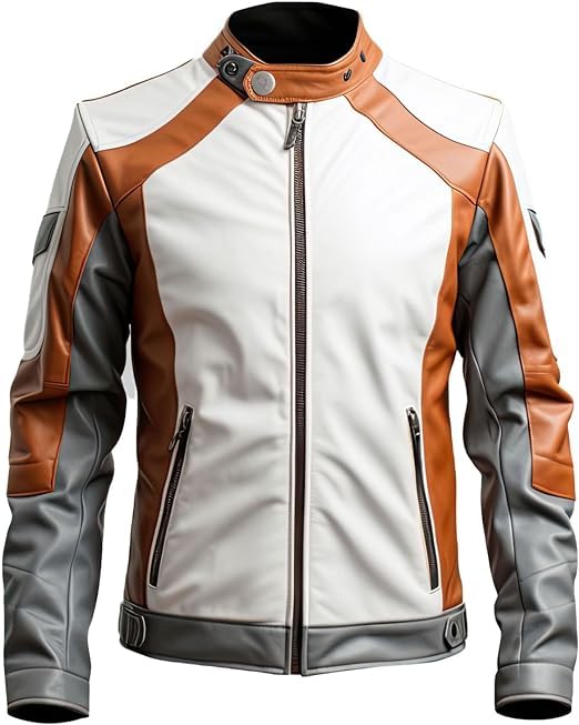 Image of Men's Biker Multi Color Leather Jacket, Leather Biker Jacket for Men, Faux Leather Biker Bomber Jacket