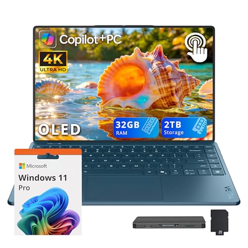 Image of Lenovo Yoga Slim 9i 14 inch 4K OLED Touch Laptop, Intel Ultra 7 258V, 32GB RAM, 2TB Storage(1TB SSD+1TB Docking Station), Intel Arc Graphics, Backlit Keyboard, Copilot+PC, Fingerprint, Win 11 Pro, Teal