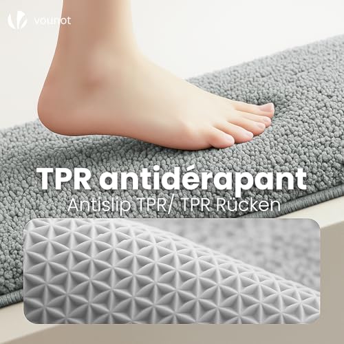 Tapis de bain antidérapant évite les glissades vounot microfibre gris