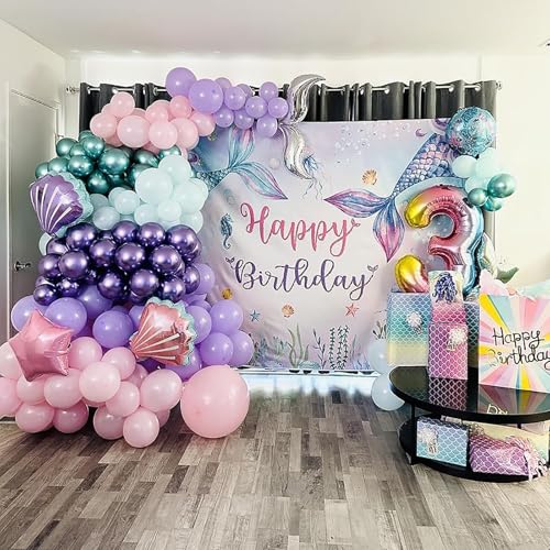 Fondo para fiesta cumpleaños sirena 120x82 pulg miniatura 5