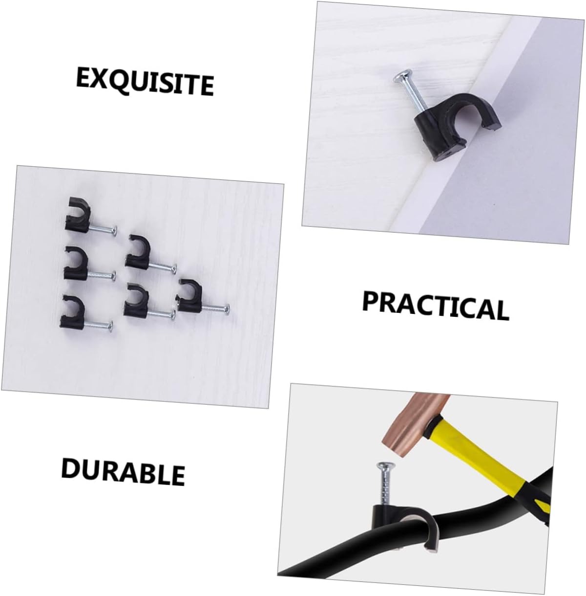 Lurrose Electrical Wire Staples Type Cable Ties for Wall Cable Staple Outdoor Clip Assortment Nail Wire Clip Black Steel High Strength Easy Installation