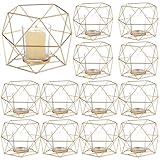 12 Stück geometrische Teelichthalter, goldener Eisenrahmen, Kerzenständer...