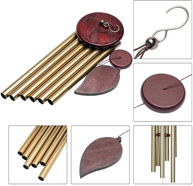 Image of Wind Chimes for Balcony & Home Decor, Metal Tubes Hanging Bells with Melodious Sound, Outdoor Garden Wind Chime, Sympathy Memorial Hanging 6 Pipe Decorative Wind Chime for Positive Energy