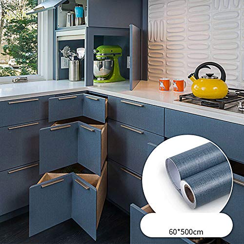 Papier peint vinyle autocollant imperméable 60 cm bleu mat pour rénover meuble et cuisine