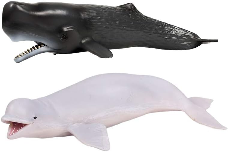2個 海洋動物モデル クジラの模型 ぬいぐるみ 2体セット プラ製 教育玩具 リアルなホワイトホエール形状 店舗や家庭用インテリアに最適