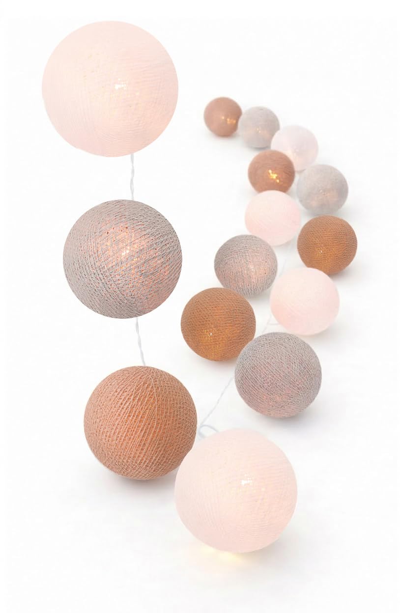 CREATIVECOTTON LED Lichterkette mit Cotton Balls inkl. Timer und Dimmer (Ambiance, 20 Kugeln)