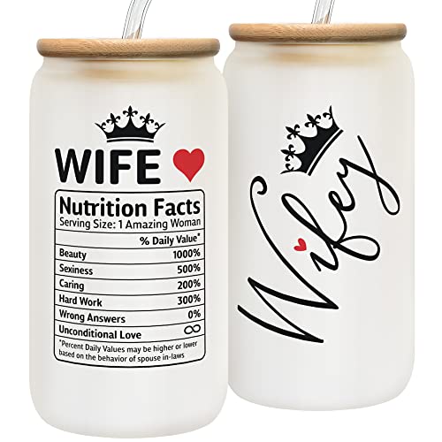 Gifts for Wife from Husband - Wedding Anniversary for Her, Birthday, Mothers Day Gifts for Wife - Romantic Love Gift Ideas for Her - 16 Oz Can Glass with Lid, Straw & Straw Brush