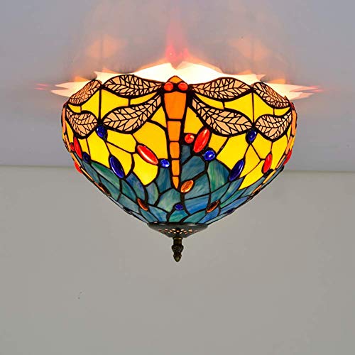 Luz de Techo E27 Azul Vidriera Antigua Libélula de 30 cm 6