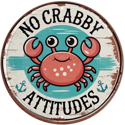 Crab Beach Plaque murale en métal avec inscription No Crabby Attitudes 20,3 x 20,3 cm