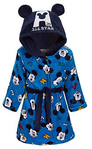 Disney Albornoz de Mickey Mouse para niños, con capucha, forro polar, con orejas, Azul / Azul Marino, 8 años
