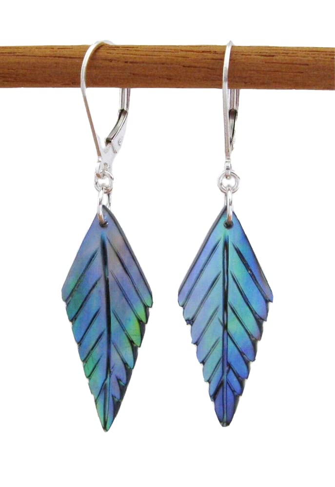 Abalone Shell Leaf Earrings - Sterling Silver Lever-Backs