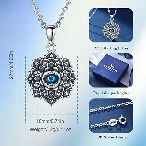 Eudora Good Luck Blue Evil Eye Vintage Sterling Silver Necklace Pendant, Gift For Women Girl, 18 Inch Chain #TOP6