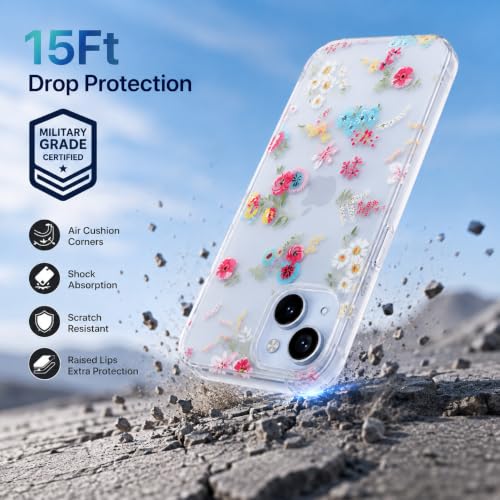 Image of SQUIF for iPhone 13 /14 /15 Back Case Cover Soft Silicone Translucent Matte Floral Printed Camera Protection (White)