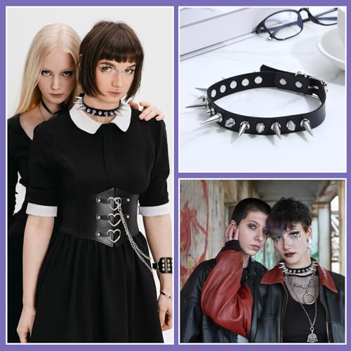 PEOVLVN 1 Stück Punk Rock Choker Leder Halsketten Spike Choker Gothic Choker Halsband für Damen Frauen Pu Leder Halskette Set Punk Kette Emo Accessoires für Party/Konzert/Cosplay
