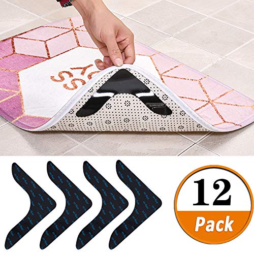Chie no fukuro Teppichgreifer Antirutschmatte, 12 Stück Antirutschmatte für Teppich, Rug Grippers Rutschfester Teppichunterlage, Waschbar und Wiederverwendbar Teppich Aufkleber(Schwarz