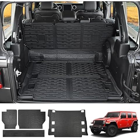 Utiiy Cargo Liner with Seat Back Cover Fit for 2021-2024 Jeep Wrangler JL Unlimited 4XE with Subwoofer Cargo Mat TPE Trunk Floor Mat All Weather for Jeep Wrangler Accessories(Cargo Mat+Backrest Mat) Cover